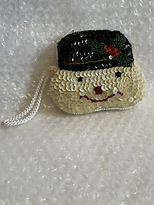#ad Sequined Frosty The Snowman Small Coin Purse Wristlet