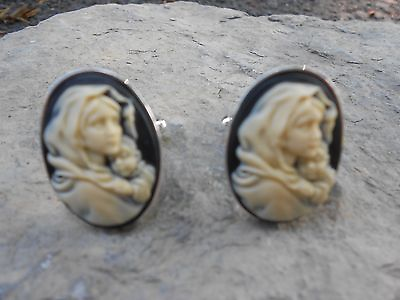 #ad PAIR OF VIRGIN MARY BABY JESUS CAMEO CUFF LINKS CHRISTMAS GIFTS SCARF PIN