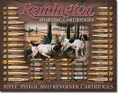 #ad Remington Bullet Board Gun Logo Hunting Dog Cabin Metal Tin Sign 12.5 X 16 New