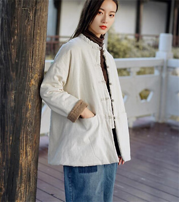#ad Chinese style Women Cotton linen retro jacket warm Tai Chi Kung fu Coat