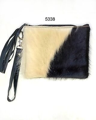 #ad New Cowhide Rug Leather Wristlet Clutch Wallet Double Side Clutch Bag 8quot; x 6quot;