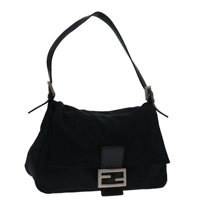 #ad FENDI Mamma Baguette Shoulder Bag Nylon Black Auth bs12893