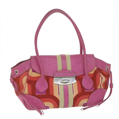 #ad PRADA Hand Bag Canvas Leather Pink Auth yb438