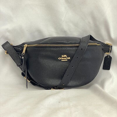 #ad Auth Coach Belt Bag amp; Fanny Pack Bag Plain Black F48738 Leather From Japan230812