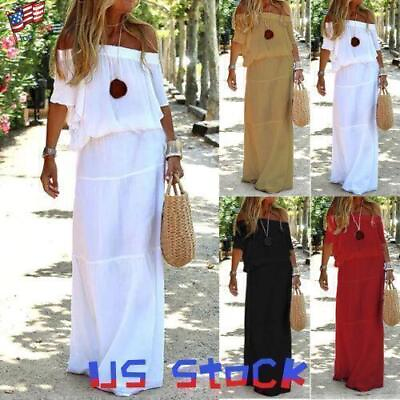 #ad Womens Off Shoulder Maxi Dress Loose Baggy Solid Summer Holidays Sun Dress Size
