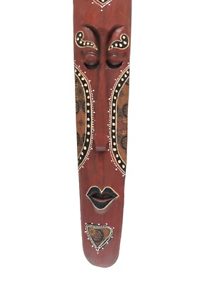 #ad Mask Wood Carved Indonesian Batik Primitive 39quot; x 5quot; by ZENDA IMPORTS