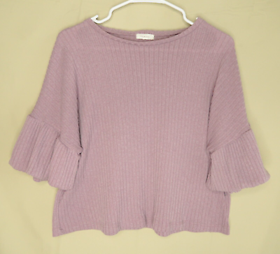 #ad Anthropologie Tiny Willow Top Womens Large Lilac Ribbed Short Bell Sleeves Boxy