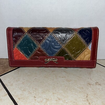 #ad Leather Snap Wallet Womens Multi Color Weave Pattern Fall Colors NWOT chaos