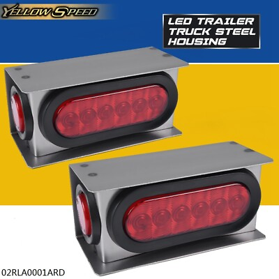 #ad Fit For Trailer Truck Steel Guard Box W 6quot; LED Oval Tail Light Marker Light