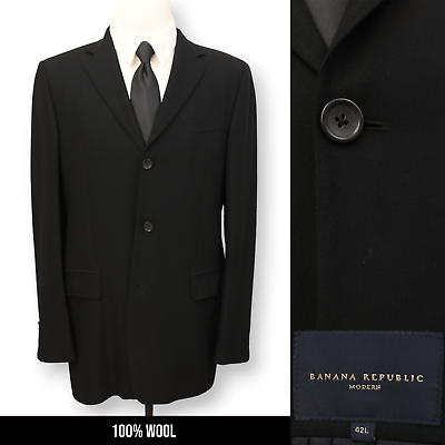 #ad BANANA REPUBLIC mens solid black 100% WOOL sport coat suit jacket blazer 42 L
