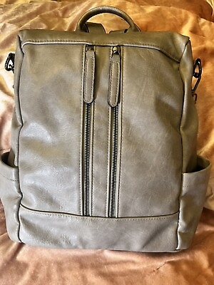 #ad Bromen Backpack Anti Theft Travel Shoulder Bag Gray Vegan Leather School Teacher