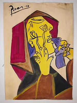 #ad Pablo Picasso Painting Drawing Vintage Sketch Paper Signed Stamped