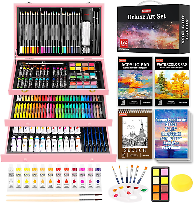#ad Art Supplies 192 Pack Deluxe Set Drawing Painting Supplies Kit with Acrylic Pad