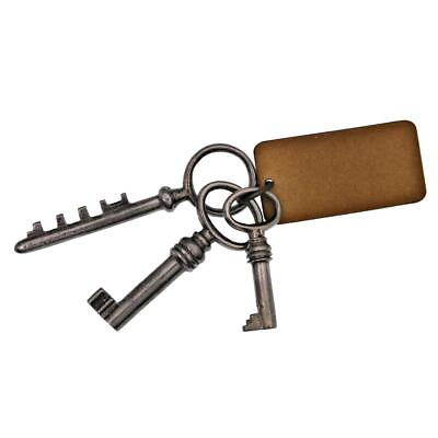 #ad Antique Key x 3 Three Iron Keys with Tag ref.k884