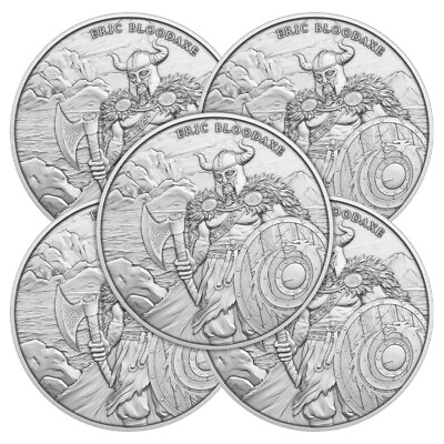 Lot of 5 1 Troy oz Eric Bloodaxe Design .999 Fine Silver Round $134.00