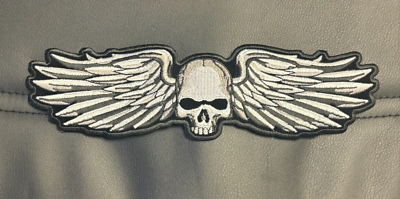 #ad LARGE SKULL WITH WINGS BACK BIKER PATCH IRON ON 11X3 INCH