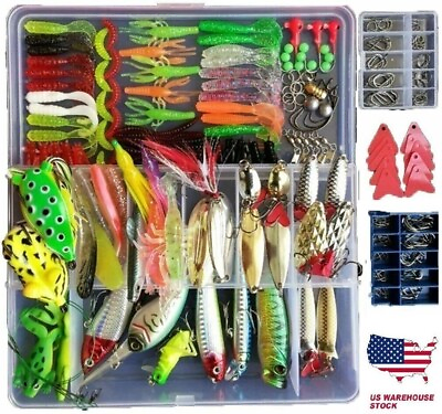 #ad 275 PCS Set Fishing Tackle Box Full loaded Accessories Hooks Lures Baits Worms