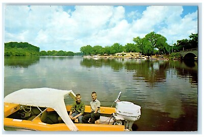 #ad Cedar River With The Cedar Falls Boat Club Cedar Falls Iowa IA Vintage Postcard