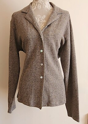 #ad ORVIS Women#x27;s Cardigan Size Large Unique Gray Speckled with Pastel Colors