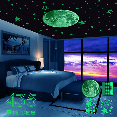 #ad 435Pcs Glow In The Dark Stars Moon Planet Space Wall Stickers Art Decor Luminous