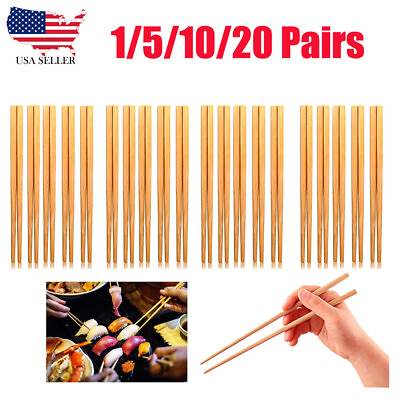 #ad Chopsticks Set 9.5quot; Natural Wooden Chopsticks Wood Reusable US Seller 1 20 Pairs