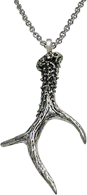 #ad Detailed Single Deer Antler Pendant Necklace