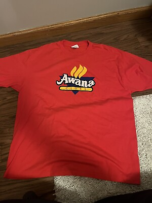 #ad 80’s Vintage Red Awana Club Short Sleeve Shirt Size XL