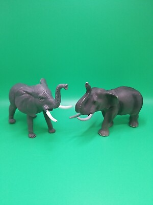 #ad African Elephant Figure Set Gray Jungle Safari Wild Animal Toy Lot w Tusks Rare