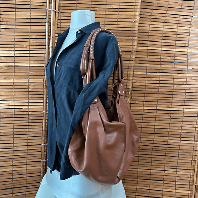 #ad Christopher Kon Women#x27;s Pebbled Leather Hobo Purse Shoulder Bag Brown Large E1