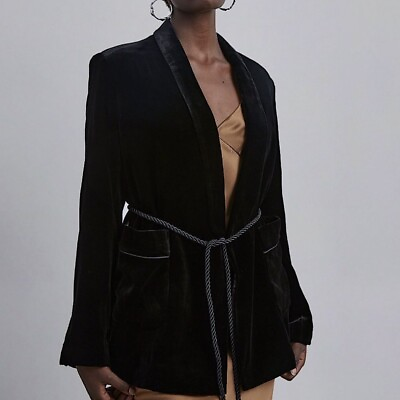 #ad NWT Silk Maison 100% Silk Vintage 90#x27;s Velvet Blazer in Black Size Medium
