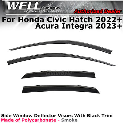 #ad WELLvisors For 2023 Integra 2022 Honda Civic Hatch Black Trim Window Visors