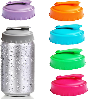 #ad 6 Pack Reusable Silicone Can Protector Lid or Covers with Resealable Nozzle for