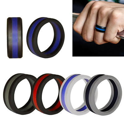 #ad Medical Grade Silicone Wedding Ring for Men Women Stripe Rubber Band 7 13 Size