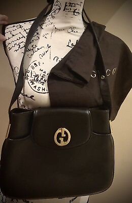 #ad Gucci Vintage Very Dark Brown GG Interlocking Flap Shoulder Bag VG Cond duster