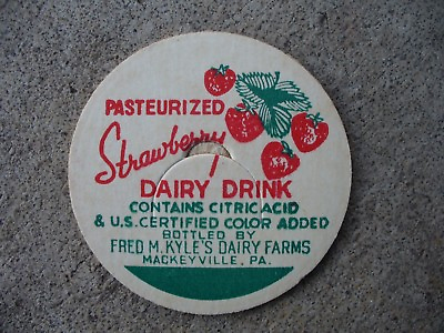 #ad Fred M. Kyles Dairy Unused Strawberry Milk Bottle Cap Mackeyville PA Clinton Cty