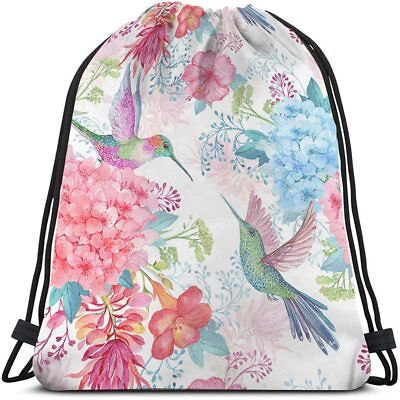#ad Hummingbirds Drawstring Bags Backpack Bag Bird Spring Flowers Enjoy Summer Ti...