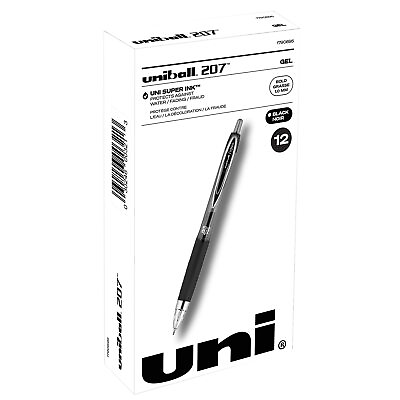 #ad uni ball uniball 207 Retractable Gel Pens Bold Point 1.0mm Black Ink 12 Pack