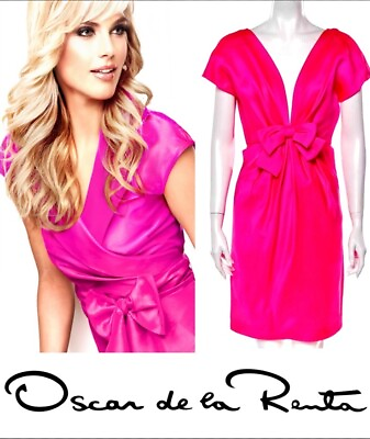 #ad 3K Oscar De La Renta Vintage 2010 Pink Midi Party Prom Bow Dress 2 4 6 Gown S M