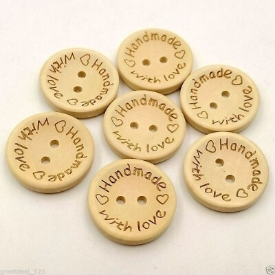 #ad 100 X PCS Wooden quot;Handmade And Lovequot; Buttons Crafting Sewing Closures Connectors