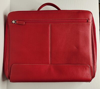 #ad Levenger Red Leather Computer Bag Laptop Case