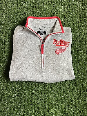 #ad Detroit Red Wings NHL GIII Sports Pull Over Mens Large Gray Red