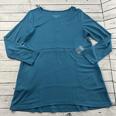 #ad NEW Soft Surroundings Long Sleeve Back Buttons Shirt Women#x27;s Medium Blue