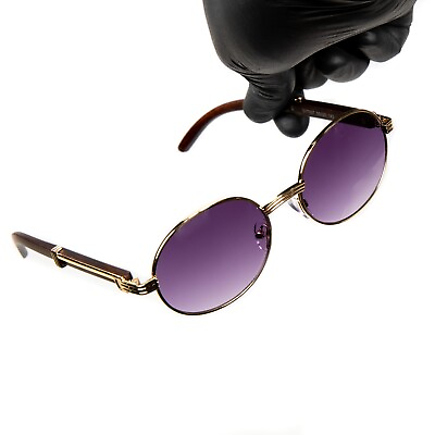 #ad Vintage Purple Tint Gradient Round Woodgrain Buffs Hip Hop Fashion Sunglasses