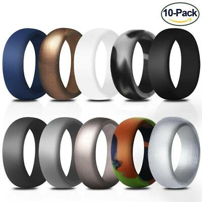 #ad 10Pcs Silicone Wedding Rings for Men Flexiable Breathable Rubber Engagement Band
