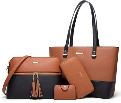 #ad Women Fashion Handbag Wallet Tote Bag Shoulder Bag Top Handle Satchel Purse 4pcs