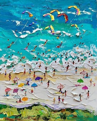 #ad Modern Abstract Handpainted High Quality Art Oil Painting Summer beach On Canvas