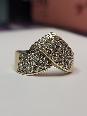 #ad ESTATE Diamonds 14K Yellow Gold Ring Gravel Set Diamond Cluster Beautiful Sz 8 9