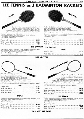 #ad 1943 Print Ad Lee Tennis Rackets Driver Good Shot Badminton Dreadnought Driver