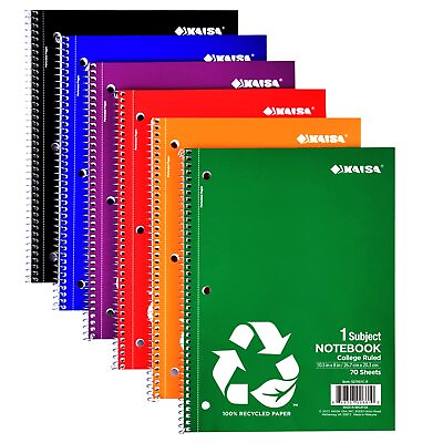 #ad 1 Subject Notebook Spiral Notebooks College Ruled 70 Sheet 10.5x8 Recycled P...