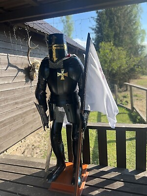 #ad Medieval Knight Suit Of Armor Templar Combat Full Body Armour Stand amp; Base Gift